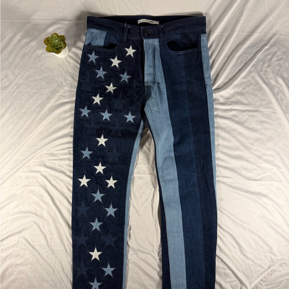 Givenchy Stars And Stripes Blue Patchwork Denim Size 30